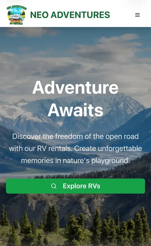 Neo Adventures - Hero landing page
